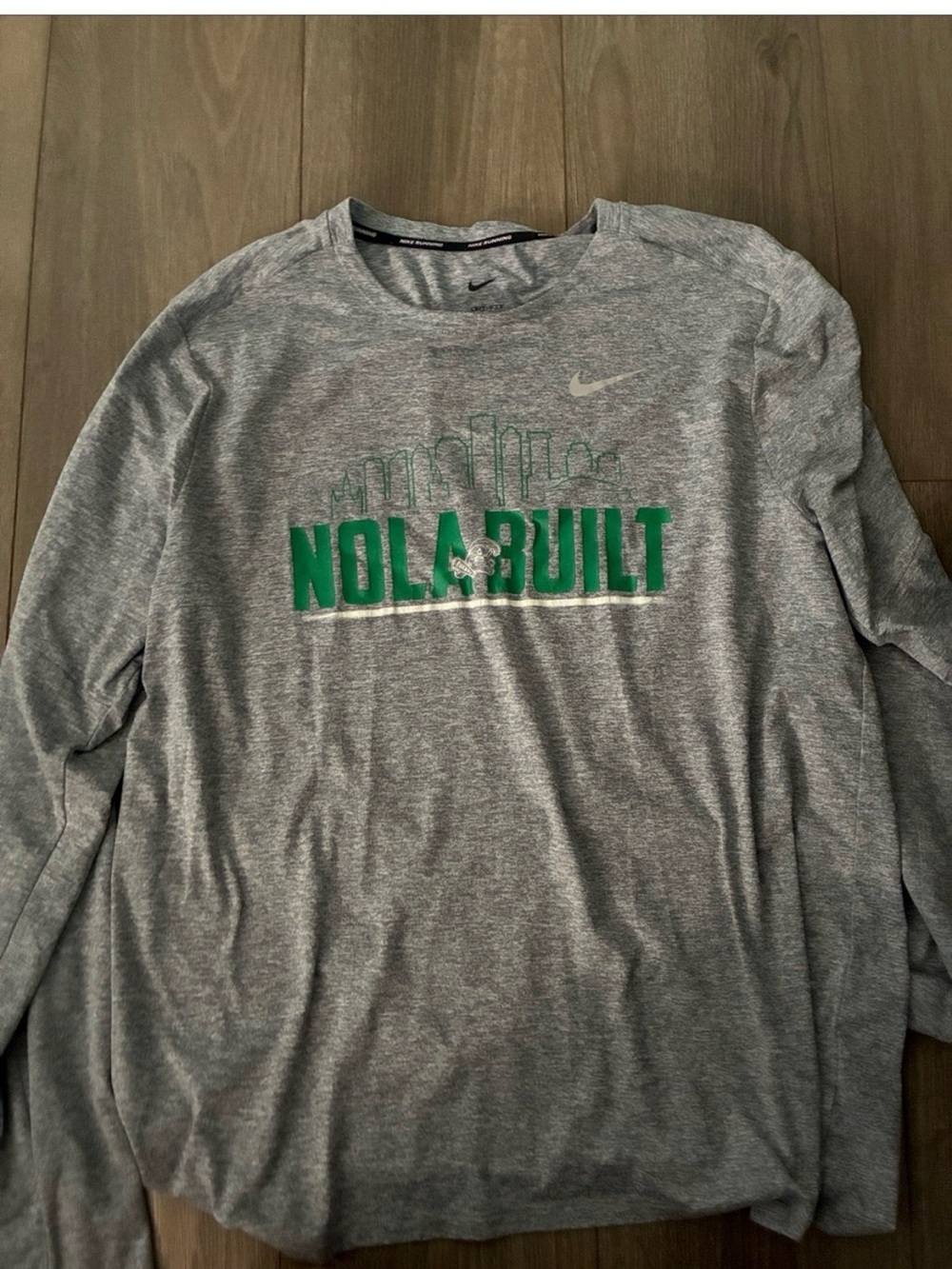 Nike Gray Long-Sleeve 'NOLA BUILT' Shirt with Green Graphic